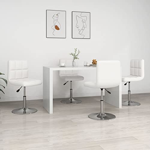 QJBSAVVA Esszimmerstühle 4 Stück Weiß Kunstleder Höhenverstellbare Drehstühle mit Gasdruckfeder Modernes Design für Esszimmer Küche und Büro 40 x 43 x 71-85 5 cm von QJBSAVVA