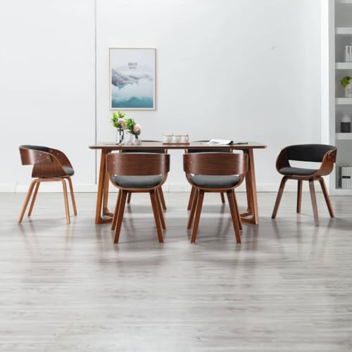 QJBSAVVA Esszimmerstühle Set aus Bugholz und Grauem Stoff 6 Stück Bequeme Polsterstühle mit Modernem Design 53 x 52 x 70 cm für Küche Wohnzimmer und Essbereich von QJBSAVVA