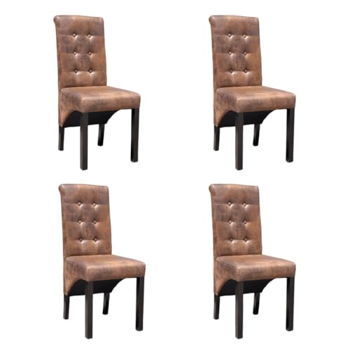 QJBSAVVA Esszimmerstühle Set aus Holz mit Wildleder-Optik Polsterung 4 Stück Bequeme Küchenstühle mit Knopfheftung 42 x 56 x 95 cm für Esszimmer und Wohnbereich von QJBSAVVA