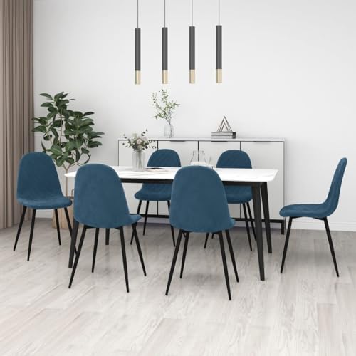 QJBSAVVA Esszimmerstühle Set aus Samt 6 Stück Blau Moderne Küchenstühle mit Pulverbeschichteten Metallbeinen Bequem & Stabil für Esszimmer Wohnzimmer und Küche von QJBSAVVA