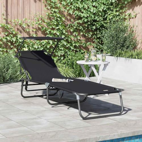 QJBSAVVA Faltbare Sonnenliege Schwarz Klappbarer Liegestuhl aus Stahl mit UV Schutz 56 x 190 x 81 cm Bequem & Robust für Garten Balkon und Strand von QJBSAVVA