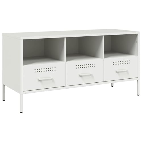 QJBSAVVA Fernseherschrank Tv Schrank Wohnzimmer Möbel Sideboard Fernseher - TV-Schrank Weiß 100,5x39x50,5 cm Stahl für Schlafzimmer Küche Wohnzimmer Flur von QJBSAVVA