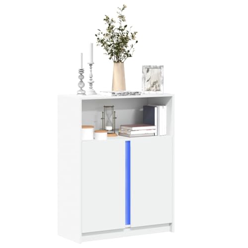 QJBSAVVA Flur Schrank Apothekerschrank Sideboard Vitrinenschrank - LED-Sideboard Weiß 77x34x100 cm Holzwerkstoff für Badezimmer Balkon Küche Schlafzimmer von QJBSAVVA