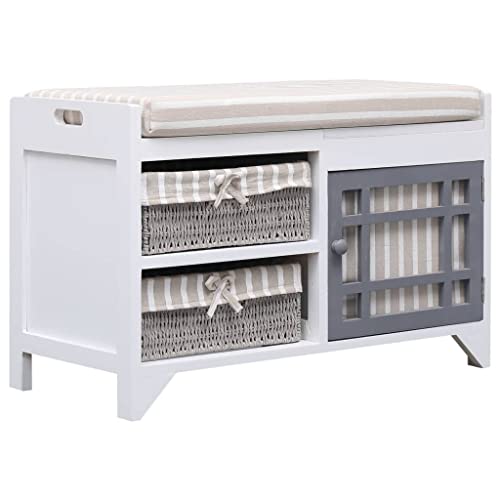 QJBSAVVA Flurbank Weiß Braun 70 x 33,5 x 45 cm Paulownia Holz MDF mit Sitzkissen 2 Schubladen und Tür Stauraum für Flur Wohnzimmer Schlafzimmer QJBSAVVA Flurbank Weiß Braun 70 x 33,5 x 45 cm Paulownia Holz MDF mit Sitzkissen 2 Schubladen und Tür Stauraum für Flur Wohnzimmer Schlafzimmer von QJBSAVVA