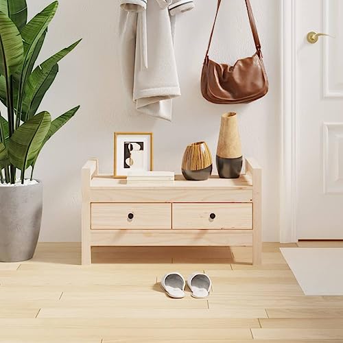 QJBSAVVA Flurbank aus Massivholz Kiefer 80x40x43 cm mit 2 Schubladen Stauraum Sitzbank für Flur Eingangsbereich und Wohnzimmer von QJBSAVVA