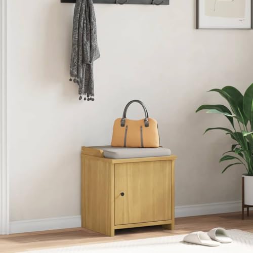 QJBSAVVA Flurbank aus Massivholz Kiefer Walnussoptik 45x40x50 cm mit Stauraum Sitzbank für Flur Eingangsbereich und Wohnzimmer von QJBSAVVA
