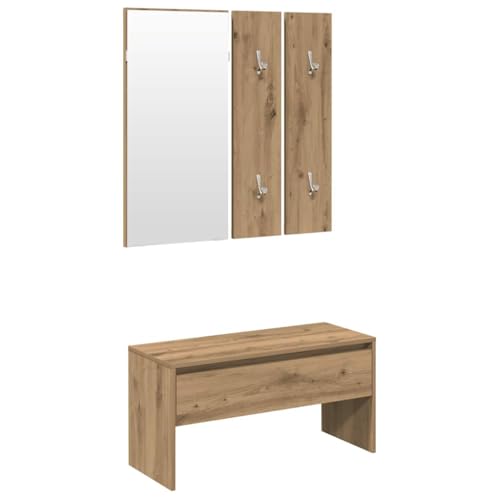 QJBSAVVA Flurmöbel Set Artisan Eiche Holzwerkstoff mit Spiegel Garderobe Stauraum Sitzbank für Flur Schlafzimmer Esszimmer 80x30 5x40cm von QJBSAVVA