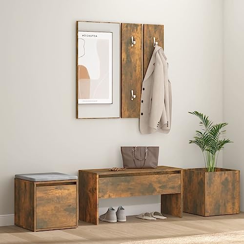 QJBSAVVA Flurmöbel Set Räuchereiche mit Sitzbank Schublade Spiegel Garderobe und Pflanzkasten 80x30 5x40cm Stauraum für Flur Eingangsbereich QJBSAVVA Flurmöbel Set Räuchereiche mit Sitzbank Schublade Spiegel Garderobe und Pflanzkasten 80x30 5x40cm Stauraum für Flur Eingangsbereich von QJBSAVVA