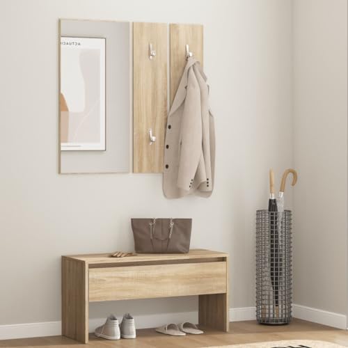 QJBSAVVA Flurmöbel Set Sonoma Eiche Holzwerkstoff Sitzbank mit Spiegel und Garderobe 80 cm Breite für Flur Schlafzimmer QJBSAVVA Flurmöbel Set Sonoma Eiche Holzwerkstoff Sitzbank mit Spiegel und Garderobe 80 cm Breite für Flur Schlafzimmer von QJBSAVVA
