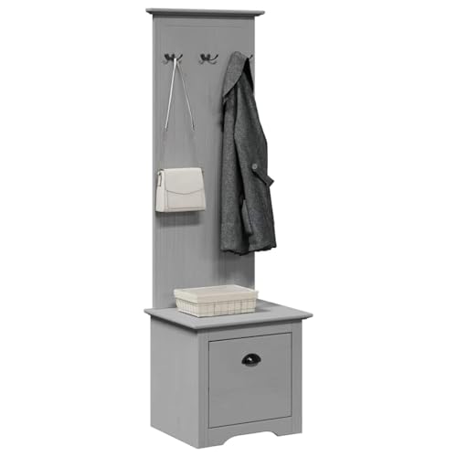 QJBSAVVA Flurschrank BODO Grau 50x40x157 cm mit Schublade und 3 Haken Massives Kiefernholz Stauraum für Flur Eingangsbereich und Wohnraum von QJBSAVVA