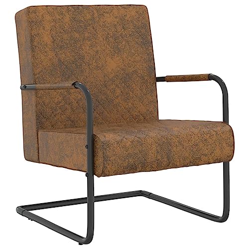 QJBSAVVA Freischwinger Sessel Braun Samt Moderner Loungesessel mit Metallgestell 64 x 77 x 82 cm Bequem & Stabil für Wohnzimmer Balkon und Schlafzimmer von QJBSAVVA