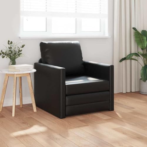 QJBSAVVA Futon Sofa Bett 2 in 1 Schwarz Kunstleder 74x77x81 cm Modernes Design für Wohnzimmer Schlafsofa und Sessel von QJBSAVVA
