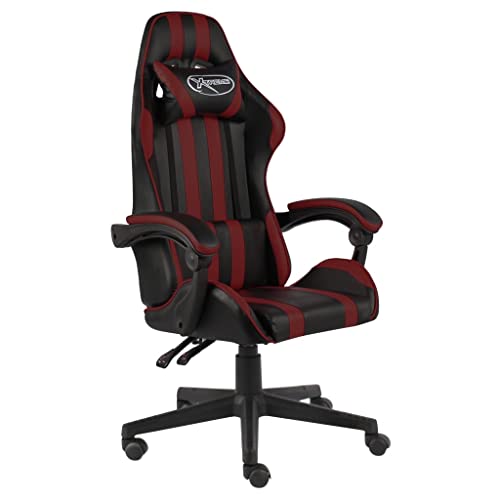 QJBSAVVA Gaming Stuhl Schwarz Weinrot Kunstleder Gamingstuhl mit Kopfstütze und Lendenkissen Höhenverstellbarer Drehstuhl für Home Office und Arbeitszimmer von QJBSAVVA