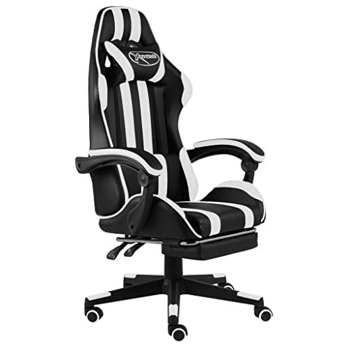 QJBSAVVA Gaming Stuhl mit Fußstütze Kunstleder Schwarz Weiß Drehstuhl Höhenverstellbar 62 x 69 x 115-130 cm Bürostuhl Gaming Chair für Home Office und Schlafzimmer von QJBSAVVA