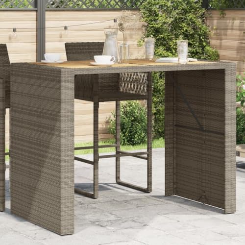 QJBSAVVA Garten Bartisch Grau 145x80x110 cm mit Akazienholz Platte und PE Rattan Robuster Outdoor Bar Tisch für Terrasse Balkon und Garten von QJBSAVVA