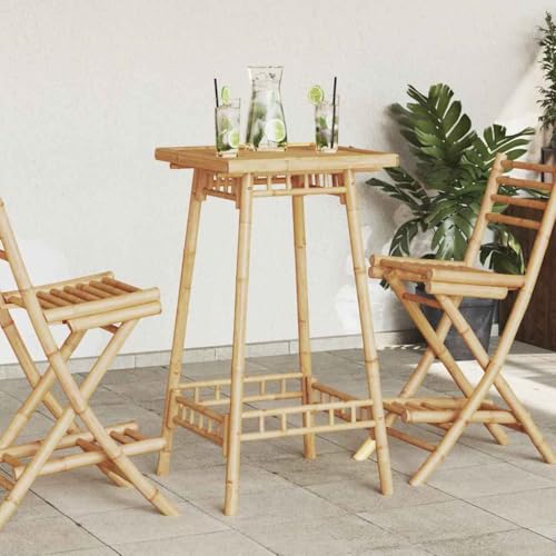 QJBSAVVA Garten Bartisch Quadratisch 55x55x100 cm aus Bambus Stabil und Langlebig mit Bequemer Fußstütze Modernes Latten Design für Balkon Terrasse und Garten von QJBSAVVA