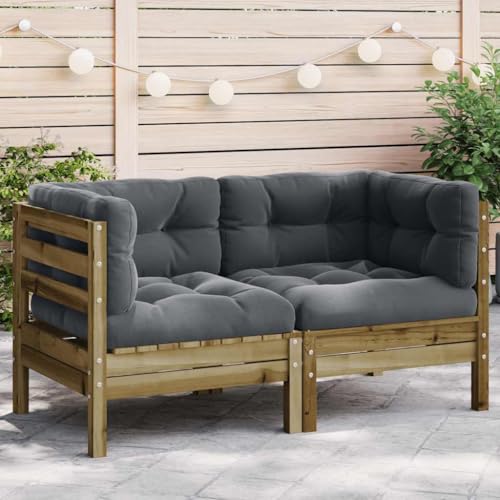 QJBSAVVA Garten Ecksofa 2 Stück Kiefernholz Kesseldruckimprägniert mit Anthrazit Kissen Modulares Design für Terrasse Balkon und Garten von QJBSAVVA