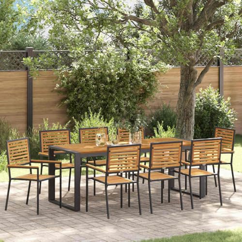 QJBSAVVA Garten Essgruppe 8 Personen Schwarz Modernes Design Rechteckig Metall Holz Wetterfest UV Beständig für Terrasse Balkon und Garten von QJBSAVVA