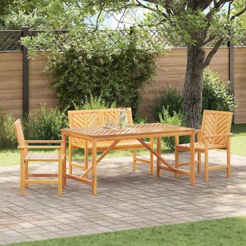 QJBSAVVA Garten Essset aus massivem Akazienholz 4-teiliges Set mit Tisch Bank und 2 Stühlen Modernes Chevron Design Robust & Wetterfest für Terrasse Balkon und Garten QJBSAVVA Garten Essset aus massivem Akazienholz 4-teiliges Set mit Tisch Bank und 2 Stühlen Modernes Chevron Design Robust & Wetterfest für Terrasse Balkon und Garten von QJBSAVVA
