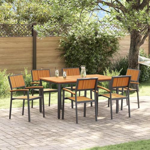 QJBSAVVA Garten Esszimmer Set aus Teakholz und Aluminium Modernes Design für 6 Personen Robust & Wetterfest für Terrasse Balkon und Garten von QJBSAVVA