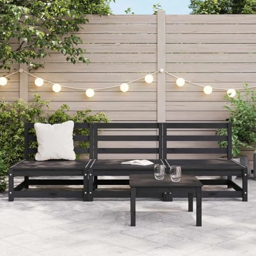 QJBSAVVA Garten-Mittelsofa 3er Set Schwarz aus massivem Kiefernholz 70x70x67 cm Modulares Outdoor Gartensofa Robust & Flexibel für Balkon Terrasse und Lounge Sitzecke von QJBSAVVA