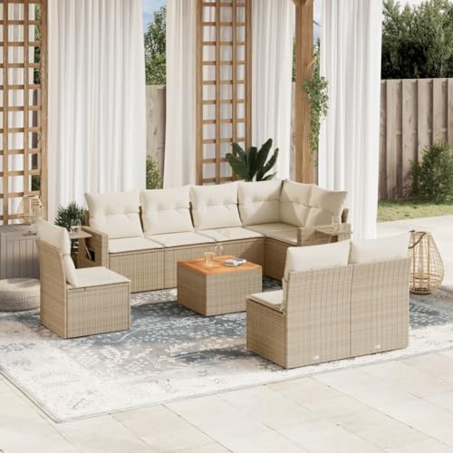 QJBSAVVA Garten Sofa Set 9 TLG Beige PE Rattan mit Kissen und Akazienholz Tisch Modulares Design für Garten Terrasse Balkon QJBSAVVA Garten Sofa Set 9 TLG Beige PE Rattan mit Kissen und Akazienholz Tisch Modulares Design für Garten Terrasse Balkon von QJBSAVVA