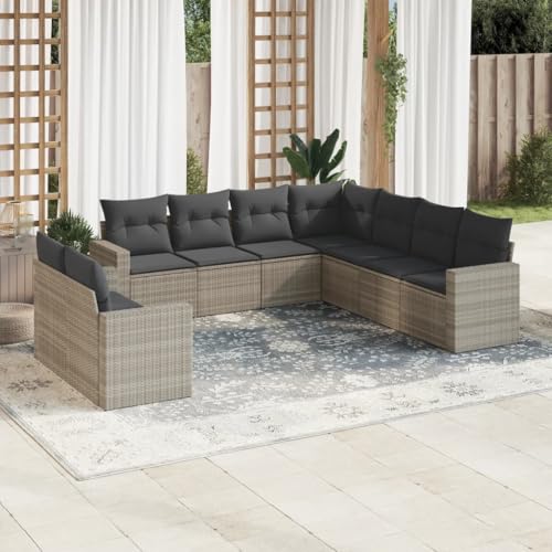 QJBSAVVA Garten Sofa Set 9 TLG. Hellgrau PE Rattan Outdoor Möbel mit Kissen und Stauraum für Garten Terrasse Balkon QJBSAVVA Garten Sofa Set 9 TLG. Hellgrau PE Rattan Outdoor Möbel mit Kissen und Stauraum für Garten Terrasse Balkon von QJBSAVVA
