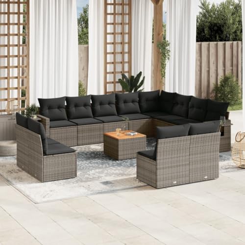 QJBSAVVA Garten Sofa Set Grau 13 teilig PE Rattan mit Kissen und Akazienholz Tisch Modulares Design für Garten Terrasse Balkon QJBSAVVA Garten Sofa Set Grau 13 teilig PE Rattan mit Kissen und Akazienholz Tisch Modulares Design für Garten Terrasse Balkon von QJBSAVVA