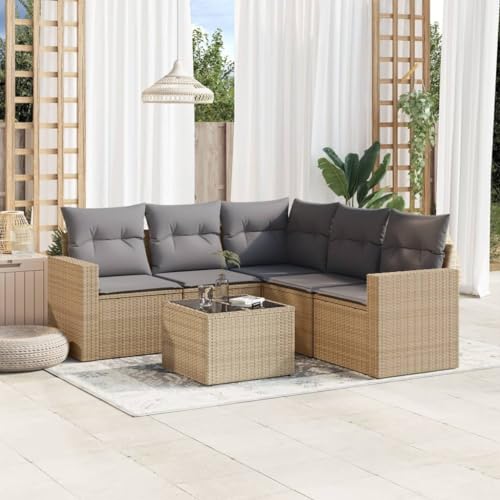 QJBSAVVA Garten-Sofagarnitur 6-TLG Beige Poly Rattan Ecksofa mit Stauraum Glastisch Modernes Lounge Set für Balkon Terrasse Gartenmöbel Outdoor Sofa Couch Klein 62x62 cm QJBSAVVA Garten-Sofagarnitur 6-TLG Beige Poly Rattan Ecksofa mit Stauraum Glastisch Modernes Lounge Set für Balkon Terrasse Gartenmöbel Outdoor Sofa Couch Klein 62x62 cm von QJBSAVVA