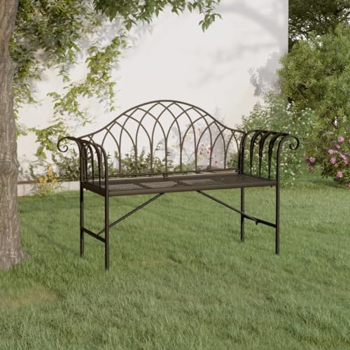 QJBSAVVA Gartenbank 2 Sitzer aus Stahl 128 cm Schwarz Wetterfeste Outdoor Sitzbank mit Elegantem Design für Terrasse Balkon und Garten von QJBSAVVA
