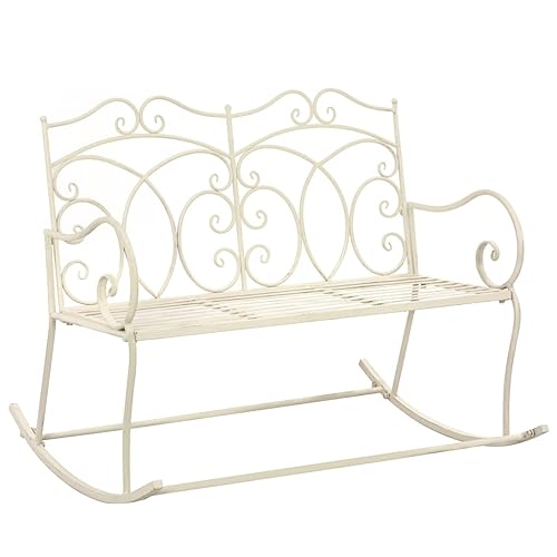 QJBSAVVA Gartenbank Antikweiß aus Schmiedeeisen 104 cm Langlebig & Elegant für Terrasse Garten und Balkon mit Breiter Sitzfläche von QJBSAVVA