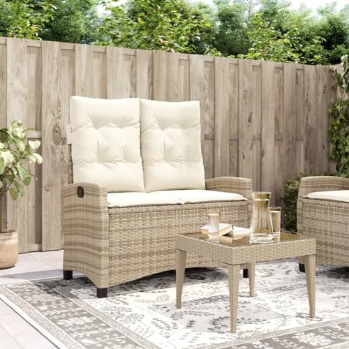 QJBSAVVA Gartenbank Verstellbar mit Kissen Beige PE Rattan Relaxbank für Balkon Garten und Terrasse 105 cm Robustes Wetterfestes Outdoor Möbel von QJBSAVVA