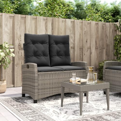 QJBSAVVA Gartenbank Verstellbar mit Kissen Grau PE Rattan Relaxbank für Balkon Garten und Terrasse 105 cm Länge mit Abnehmbaren Bezügen und Pulverbeschichtetem Stahlrahmen von QJBSAVVA