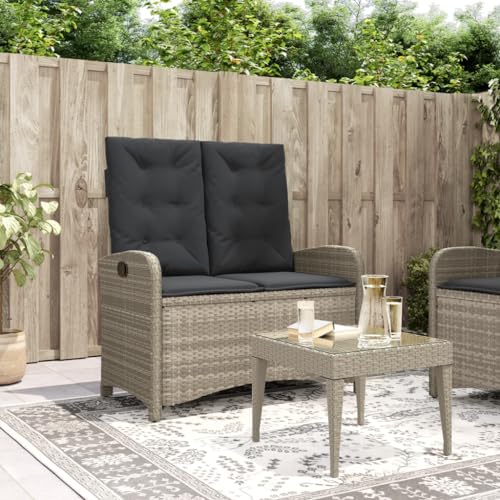 QJBSAVVA Gartenbank Verstellbar mit Kissen Hellgrau PE-Rattan 105 x 59 x 93 cm Bequeme Relaxbank für Garten Balkon und Terrasse mit Wetterbeständigem Design von QJBSAVVA