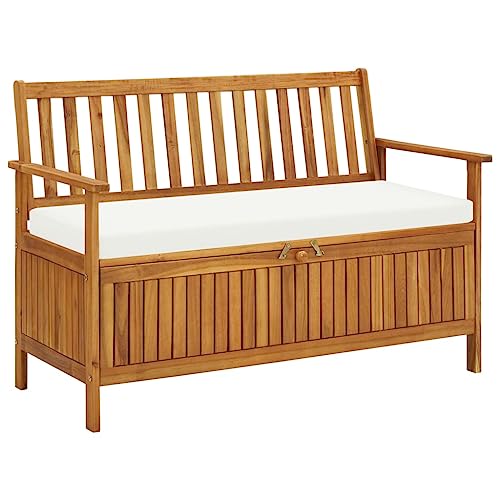 QJBSAVVA Gartenbank aus Massivholz mit Stauraum 120 x 63 x 84 cm Rustikale Aufbewahrungsbank für Garten Balkon und Terrasse Akazienholz mit Sitzpolster von QJBSAVVA