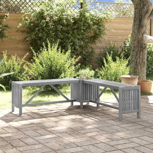 QJBSAVVA Gartenbank aus massivem Akazienholz mit Pflanzkasten 117 cm Grau Eckbank für Terrasse Balkon und Garten Outdoor Sitzbank mit Stabiler Bauweise von QJBSAVVA
