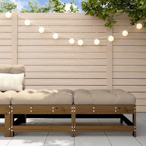 QJBSAVVA Gartenhocker 2er Set Honigbraun Massivholz Kiefer mit Taupe Oxford Kissen 62x62x32 cm Robust Modular Outdoor Sitzbank für Terrasse Balkon Garten Lounge von QJBSAVVA