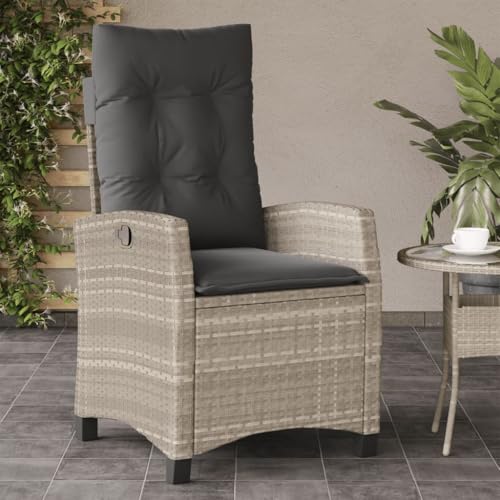 QJBSAVVA Gartensessel mit Kissen Verstellbar Hellgrau PE Rattan Relaxsessel Outdoor mit Abnehmbaren Bezügen Robuster Stahlrahmen für Garten Balkon Terrasse von QJBSAVVA
