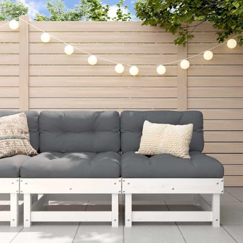 QJBSAVVA Gartensofa 2er Set aus Massivholz Kiefer Weiß 61x60,5x62 cm mit Anthrazit Outdoor Kissen Modernes Latten-Design Robuste Bauweise für Balkon Terrasse und kleine Sitzecke von QJBSAVVA