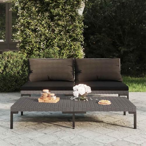 QJBSAVVA Gartensofa 2er Set mit Kissen Halbrundes Poly Rattan Dunkelgrau Robuste Stahlrahmen Outdoor Sitzgruppe für Balkon Terrasse Garten Lounge klein 70x70x61 cm QJBSAVVA Gartensofa 2er Set mit Kissen Halbrundes Poly Rattan Dunkelgrau Robuste Stahlrahmen Outdoor Sitzgruppe für Balkon Terrasse Garten Lounge klein 70x70x61 cm von QJBSAVVA