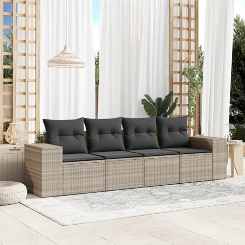 QJBSAVVA Gartensofa 4-teiliges Set mit abnehmbaren Kissen Hellgrau Poly Rattan L-Form Lounge für Balkon Terrasse und kleine Gärten Modernes Design Robuste Langlebigkeit von QJBSAVVA