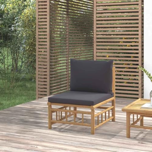 QJBSAVVA Gartensofa Dunkelgrau Bambus 55x69x65 cm Modernes Mittelmodul mit dicken Kissen Robust und Modular für Balkon Terrasse und kleinen Outdoor-Bereich von QJBSAVVA