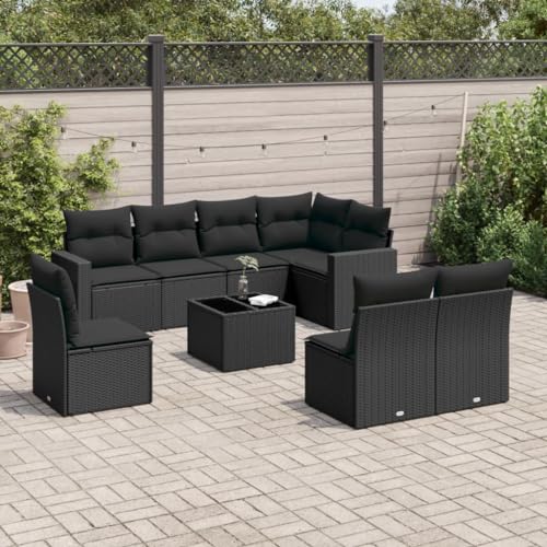 QJBSAVVA Gartensofa Lounge Set 9-TLG. Schwarz Poly Rattan Ecksofa Stauraum Tisch Hartglas abnehmbare Kissen modular für Balkon Terrasse Garten QJBSAVVA Gartensofa Lounge Set 9-TLG. Schwarz Poly Rattan Ecksofa Stauraum Tisch Hartglas abnehmbare Kissen modular für Balkon Terrasse Garten von QJBSAVVA