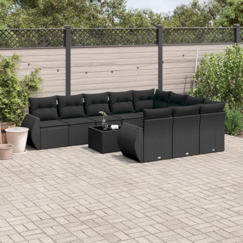 QJBSAVVA Gartensofa Set 11-TLG Outdoor Lounge Schwarz Poly Rattan Ecksofa Mittelsofa Sofa mit Armlehnen Glastisch Komfortable Sitzkissen Robustes Gartenmöbel Modular für Garten Terrasse Balkon QJBSAVVA Gartensofa Set 11-TLG Outdoor Lounge Schwarz Poly Rattan Ecksofa Mittelsofa Sofa mit Armlehnen Glastisch Komfortable Sitzkissen Robustes Gartenmöbel Modular für Garten Terrasse Balkon von QJBSAVVA