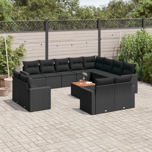 QJBSAVVA Gartensofa Set 13-TLG Schwarz Poly Rattan mit Akazientisch und abnehmbaren Kissen Modulare Outdoor Lounge für Garten Terrasse Balkon klein QJBSAVVA Gartensofa Set 13-TLG Schwarz Poly Rattan mit Akazientisch und abnehmbaren Kissen Modulare Outdoor Lounge für Garten Terrasse Balkon klein von QJBSAVVA
