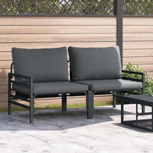 QJBSAVVA Gartensofa Set 2er Anthrazit 160x80x71 cm aus pulverbeschichtetem Stahl mit beigefügten Kissen Modernes Design Robust und langlebig für Balkon Terrasse und kleine Outdoor Sitzecke von QJBSAVVA