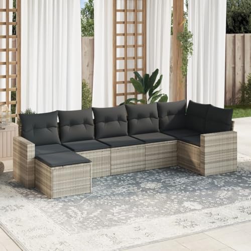 QJBSAVVA Gartensofa Set 7-TLG. Poly Rattan Sitzgruppe mit Stauraum & Kissen Hellgrau Dunkelgrau 62 x 62 x 69 cm Modular Outdoor Loungemöbel für Garten Terrasse Balkon von QJBSAVVA