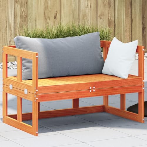 QJBSAVVA Gartensofa aus Massivholz Kiefer Verlängerbar als Gartenbank oder Lounge Möbel für Terrasse Balkon und Garten 200 5 x 60 x 31 5 cm Wachsbraun von QJBSAVVA