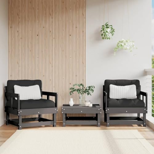 QJBSAVVA Gartenstühle 2er Set Grau aus massiver Kiefer 64x61x62 cm Latten-Design Robust & Bequem Modular Erweiterbar für Terrasse Balkon Garten Lounge von QJBSAVVA