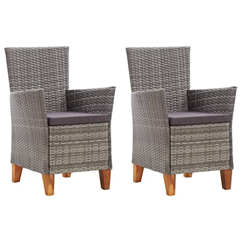 QJBSAVVA Gartenstühle 2er Set Grau mit Polster PE Rattan und Akazienholzfüßen Stabile Outdoor Sessel für Terrasse Balkon und Garten von QJBSAVVA